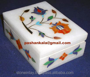 Handicraft Fine Natural Marble Inlay Art Work Rectangular Jewelry Box - Product Image 1