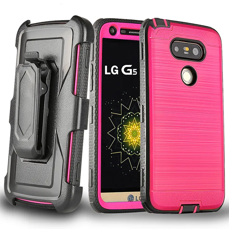 Heavy Duty Bảo Vệ Bìa Kim Loại Design Holster Chải Điện Thoại Case Cho LG G5