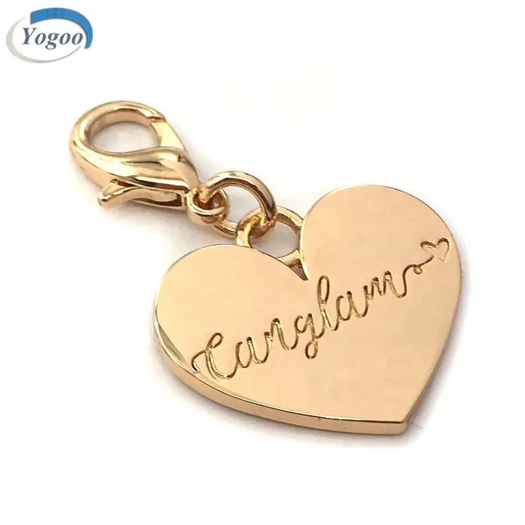Nickle Free Alloy Heart Shape Custom Stamped Metal Pendants Charms with Clasp