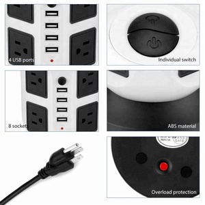 Venta directa del proveedor <span class=keywords><strong>8</strong></span> vías 4 puertos USB Regletas de alimentación Protector contra sobretensiones Enchufe eléctrico - Product Image 5