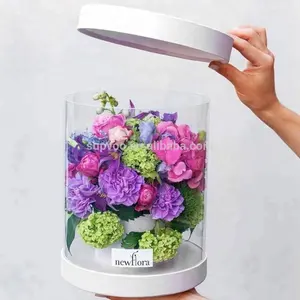 Caja de embalaje de flores de cilindro de plástico de ventana de pvc transparente linda al por mayor