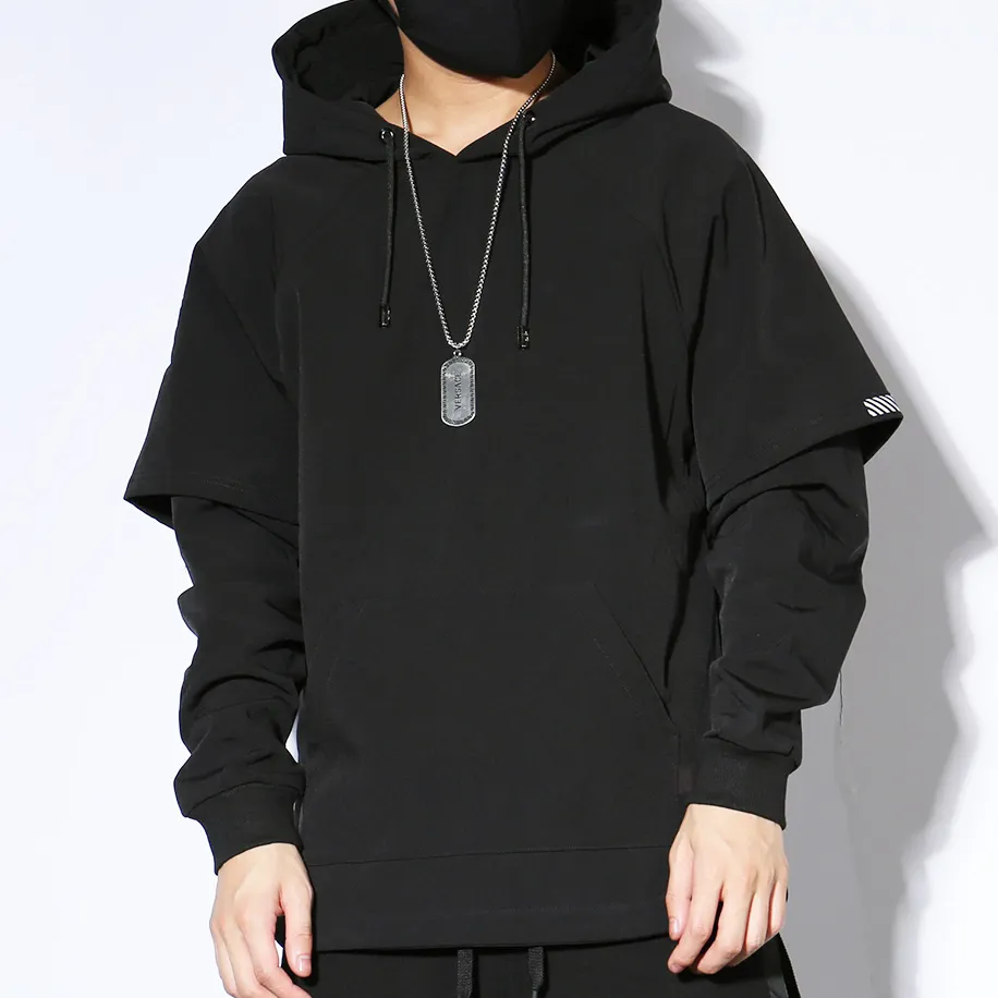 2022 Fashion Custom Cotton Hip Hop Oversize Solid Color Double Sleeves Street Wear Hoodies for Men