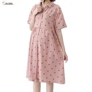 韩国女性批发服装休闲粉红色孕妇连衣裙