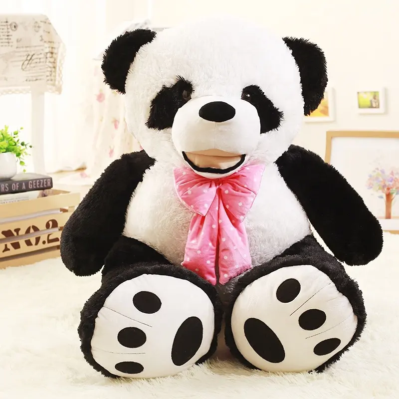 Wholesale giant large size panda plush stuffed toy with bowknot