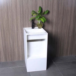 Lavabo superficiale solido/piedistallo lavabo da bagno lavabo, lavello in pietra artificiale bianco. - Product Image 4