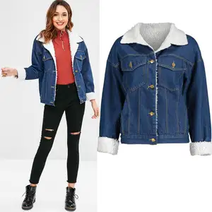 Hot sale crazy faux fur shearling lined denim winter jackets for women