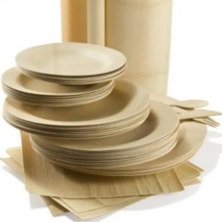 Wholesale Disposable Wooden Plate Dish Cake Fruit Container Dinner Plate