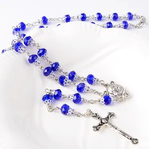 Big A Solutions Rosary Beads Cheap Rosary Fashion Cross Necklace Christian Crystal Glass Beads Rosary Jewelry Necklace