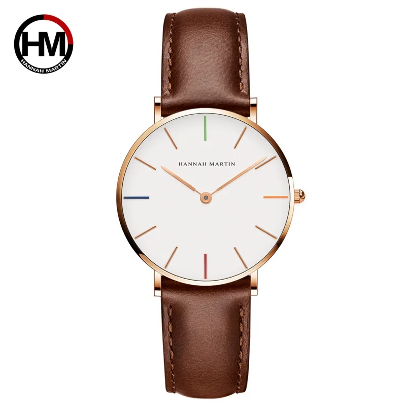 HM-3690-B36 Hannah Martin 36mm leather strap band japan movt quartz watch stainless steel back