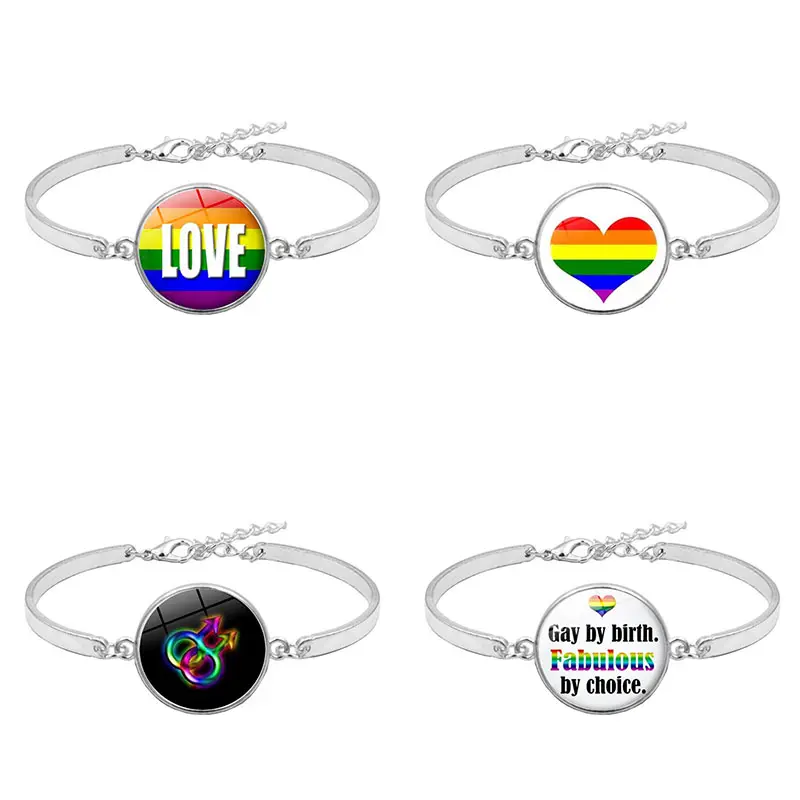 Custom Personality silver zinc alloy rainbow jewelry heart love Lesbians charm lgbt bracelets