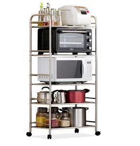 Petit chariot de cuisine en acier inoxydable, 5 niveaux, Mobile d'extérieur, rangement de meubles utilitaires de légumes, adapté au micro-ondes