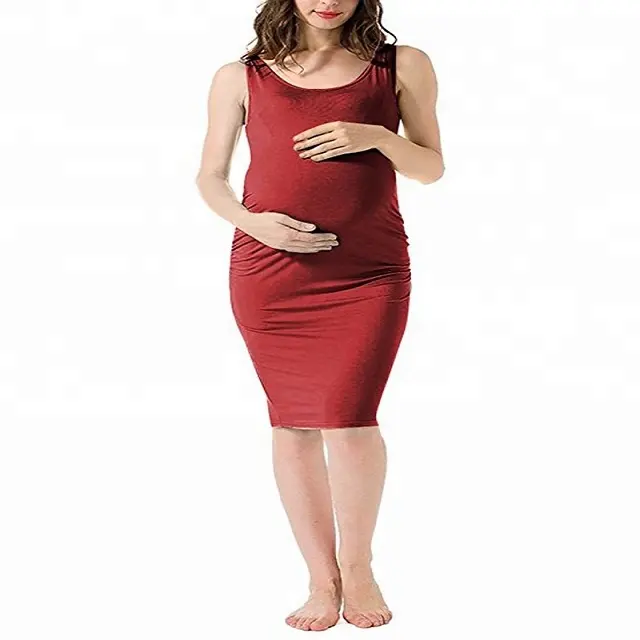 Venta al por mayor, vestido sexy de maternidad sin mangas de punto de algodón, ropa informal de embarazo para fotografía