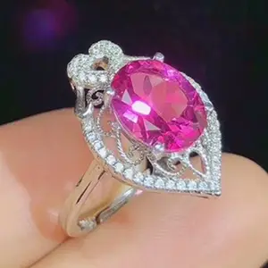 New Arrival Beautiful Design Popular Women Gemstone Ring 8x10mm Natural Pink Topaz 925 Silver Ring