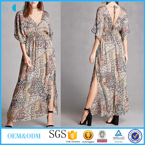 2017 Nueva moda vestidos largos v neckilne y trasero delantero asimétrico hendidura maxi vestido con mangas - Product Image 1