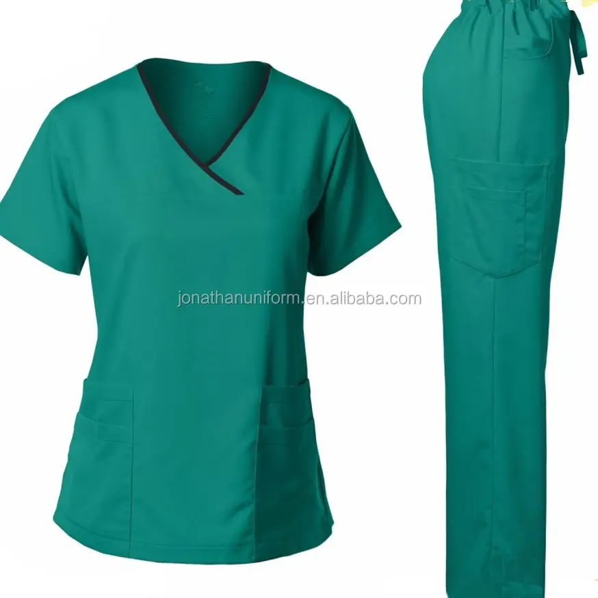 Enfermagem Uniforme Terno Conjunto Médica Decote Em V esfrega Com Bolsos Hospital Workwear