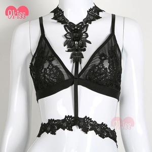 Buena Calidad Rosa de Encaje Bustier Correa Elástica Halter de Encaje Bralette Bra Set - Product Image 4