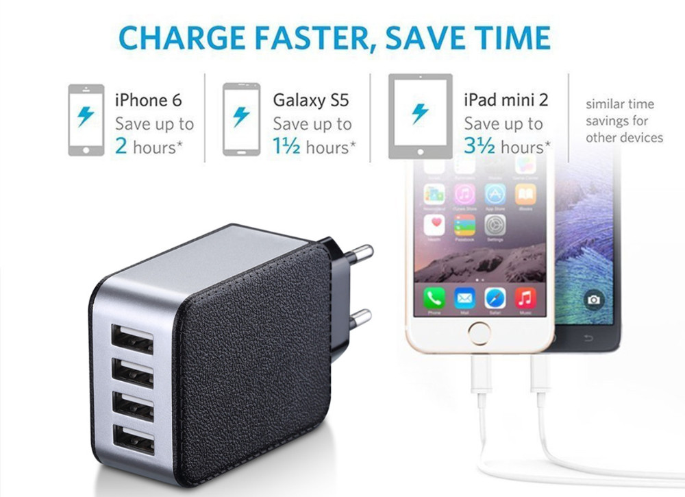 Сменный адаптер 22.5 Вт 5 В/4.5A 4 USB порта адаптер для смартфона и планшета с CE, Rohs, Fcc, SAA, KC сертифицированных