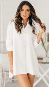 Casual Women Custom Long Sleeve 100% Cotton White <strong>T</strong> <strong>Shirt</strong> <strong>Dress</strong> - Product Image 2