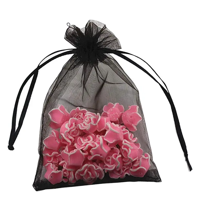 100Pcs 7x9 cm Kordelzug Organza Beutel Schmuck Hochzeit Favor Kleine Candy Tasche Großhandel Schwarz Organza Tasche