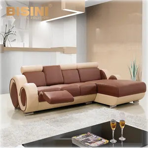 Bisini Luxo Design Moderno Conjunto de Sofá de Canto de Couro Genuíno em Forma de L Sofá Secional Móveis B14278