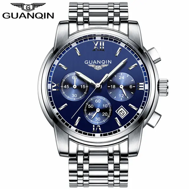 GUANQIN GS19018 डिजाइन स्टेनलेस स्टील बैंड घड़ी लक्जरी पुरुषों की क्वार्ट्ज घड़ी