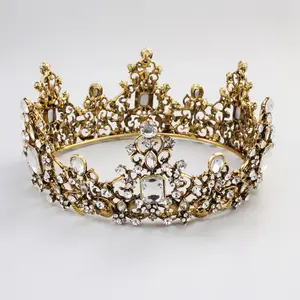 Koninklijke Bruiloft Haaraccessoires Bruids Hoofddeksel Gold Vintage Barokke Kroon Tiara Voor Bruiden