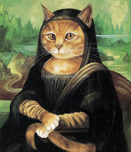Peinture à l'huile abstraite de luxe faite à la main, <span class=keywords><strong>Portrait</strong></span> de chat <span class=keywords><strong>Mona</strong></span> <span class=keywords><strong>Lisa</strong></span>, Toile décorative en tissu noir, Portraits d'animaux voluptueux - Product Image 2