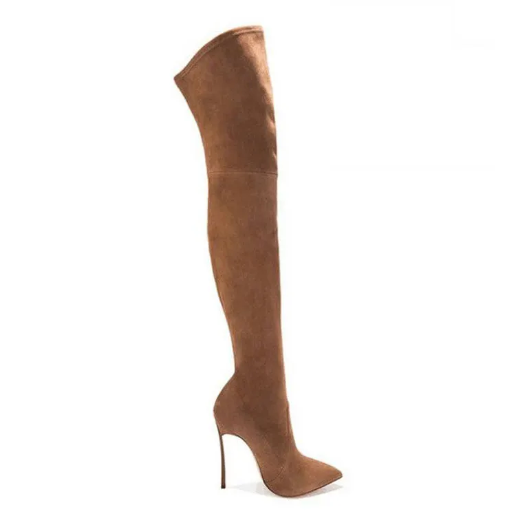 New Arrival pure color suede women high heel long sexy women thigh mature sexy women high heels boots