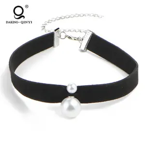 Popular Cheap Price Custom Jewelry Women Black Choker Necklace With Pearl