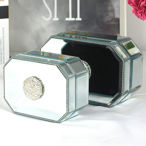 Jinnhome Simple Graceful Octagonal <strong>Mirror</strong> Silver Crystal Glass love Round Jewelry <strong>Box</strong> for Girlfriend Mother Birthday Gift - Product Image 2