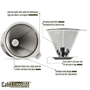 Sin papel verter sobre cafetera, 18 \ 8 (304) acero inoxidable reutilizable goteo cono Filtro de café, sola taza cafetera - Product Image 1