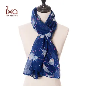 Women Lightweight Floral Birds Print Shawl Head Wraps