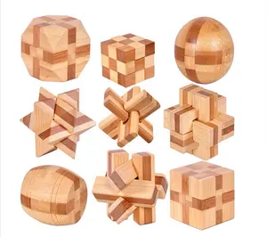 Commercio all'ingrosso cinese tradizionale educativo in legno 3d puzzle rompicapo gioco Kongming Luban lock Puzzle