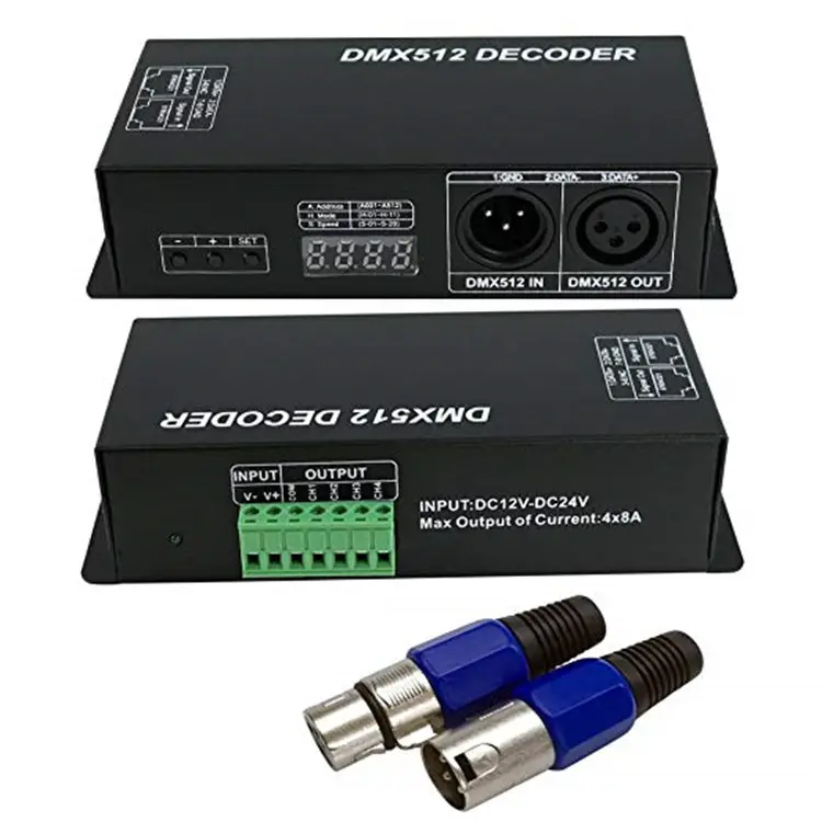 DMX 512 Digitale Display Decoder, Dimmen Driver DMX512 Controller voor LED RGBW Tape Strip Licht RJ45 Verbinding DC12-24V 20A