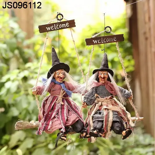 Halloween Craft Witch Welcome Board Hanging Non-woven Swing With Witch Sculpture