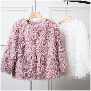 KY Drop Shoulder Cropped <strong>Lightweight</strong> Cardigan Round Neckline and Long Sleeves Wholesale Fashion Feather <strong>Jacket</strong> for <strong>Women</strong> Stylish - Product Image 4