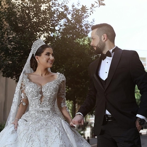 Abiti da Sposa Arabi <span class=keywords><strong>2026</strong></span> con Maniche Lunghe e Gonna a Palloncino, Applicazioni in Pizzo - Product Image 3