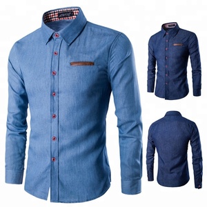 2023 nuovo Design <span class=keywords><strong>a</strong></span> buon mercato OEM 100% cotone <span class=keywords><strong>camicia</strong></span> da <span class=keywords><strong>uomo</strong></span> classica <span class=keywords><strong>camicia</strong></span> <span class=keywords><strong>slim</strong></span> in denim - Product Image 2