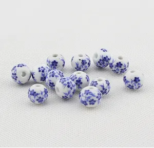 china bead manufacturers handmade blue flower ceramic bead