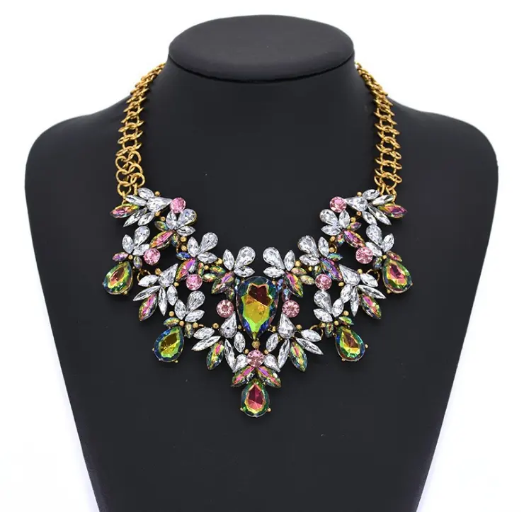 Nieuwe Mode Golden Chain Acryl Resin Crystal Choker Verklaring Hanger Bib Ketting Voor Vrouwen