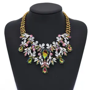 New Fashion Golden Chain Acrylic Resin Crystal Choker Statement Pendant Bib Necklace For Women