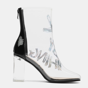 Wetkiss Pasokan Pabrik Murah Wanita Transparan Tinggi Tumit Sepatu Fashion Graffiti PVC Sepatu Wanita Dewasa Semata Kaki