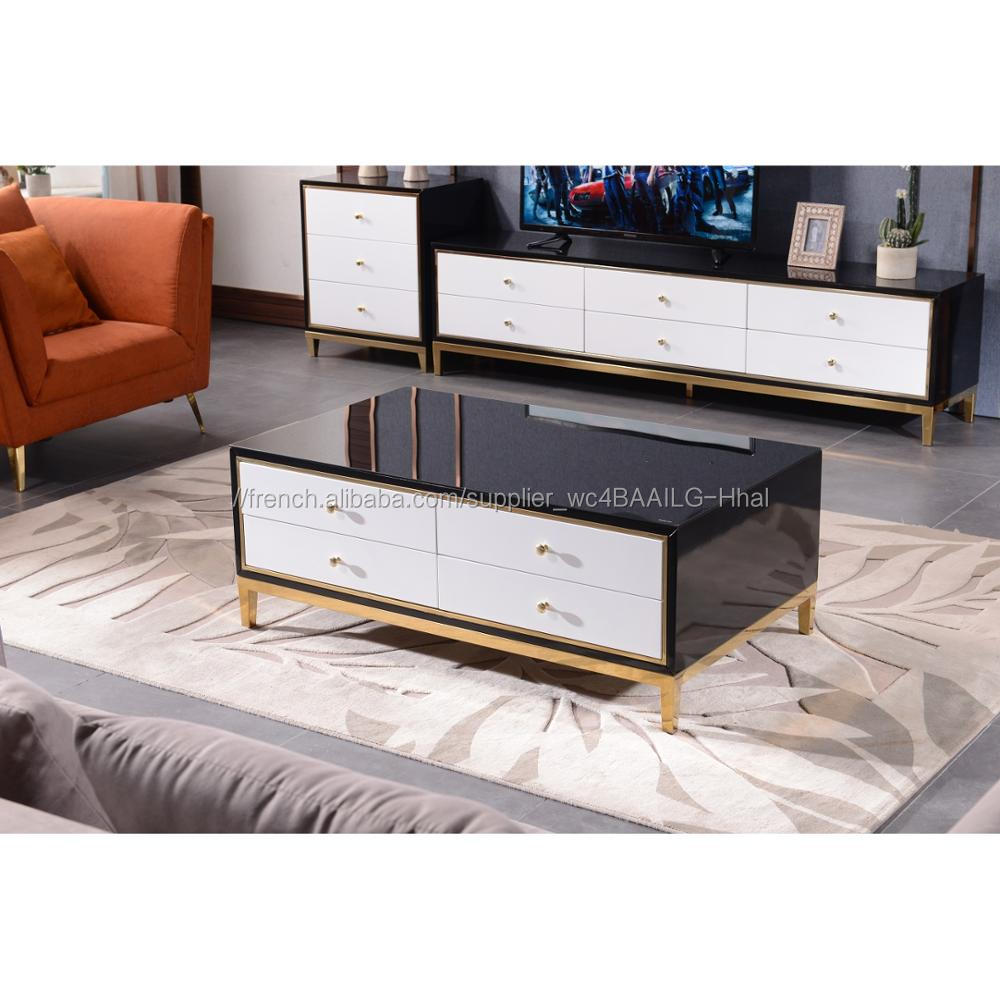 Table d'appoint avec tiroirs en table basse en acier inoxydable conception de base