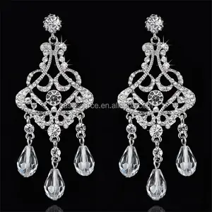 Crystal Chandelier Rhinestone Silver Earrings Bridal Long Drop Earrings Wedding Jewelry