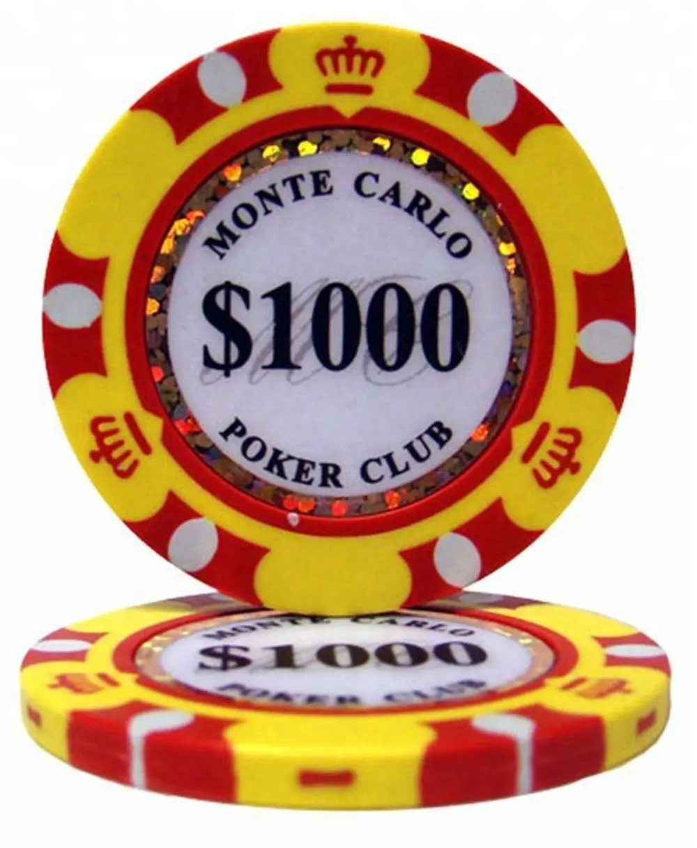 Golden $1000 Monte Carlo 14 Gram Casino Clay Poker Chips