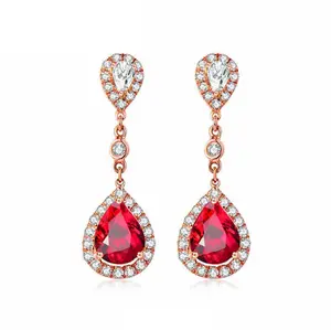 wholesale 18k rose gold fine jewelry pear shape 1.42ct natural gemstone red ruby earrings