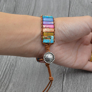 Natuursteen Vrouwen Lederen Armband Handgemaakte Enkele <span class=keywords><strong>Multilayer</strong></span> Boho Armband
