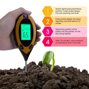 Sıcak satış dijital 4 in 1 toprak PH ölçer profesyonel LCD ekran sıcaklık nem güneş işığı PH bahçe bitkileri toprak Tester ölçer