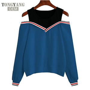 Felpa con cappuccio TONGYANG 2018 <span class=keywords><strong>felpe</strong></span> con cappuccio Patchwork con spalle scoperte Top pullover girocollo tuta da donna - Product Image 2