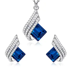 CDE perhiasan perak Set kalung & anting dengan batu permata kristal merah muda Austria DIY pabrik grosir kalung Set perhiasan